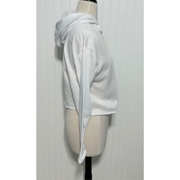 Women's Long Sleeve‎ Pullover Raw Hem Cropped Hoodie Bright White Size Medium - Picture 5 of 11